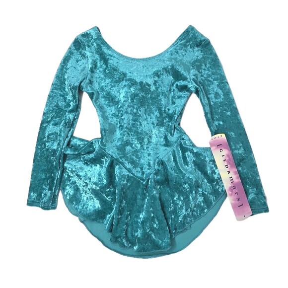 Gilda Marx VTG Bow Keyhole Crushed Velvet Dance Skate Dress Leotard Kids 4/6 - Picture 10 of 16